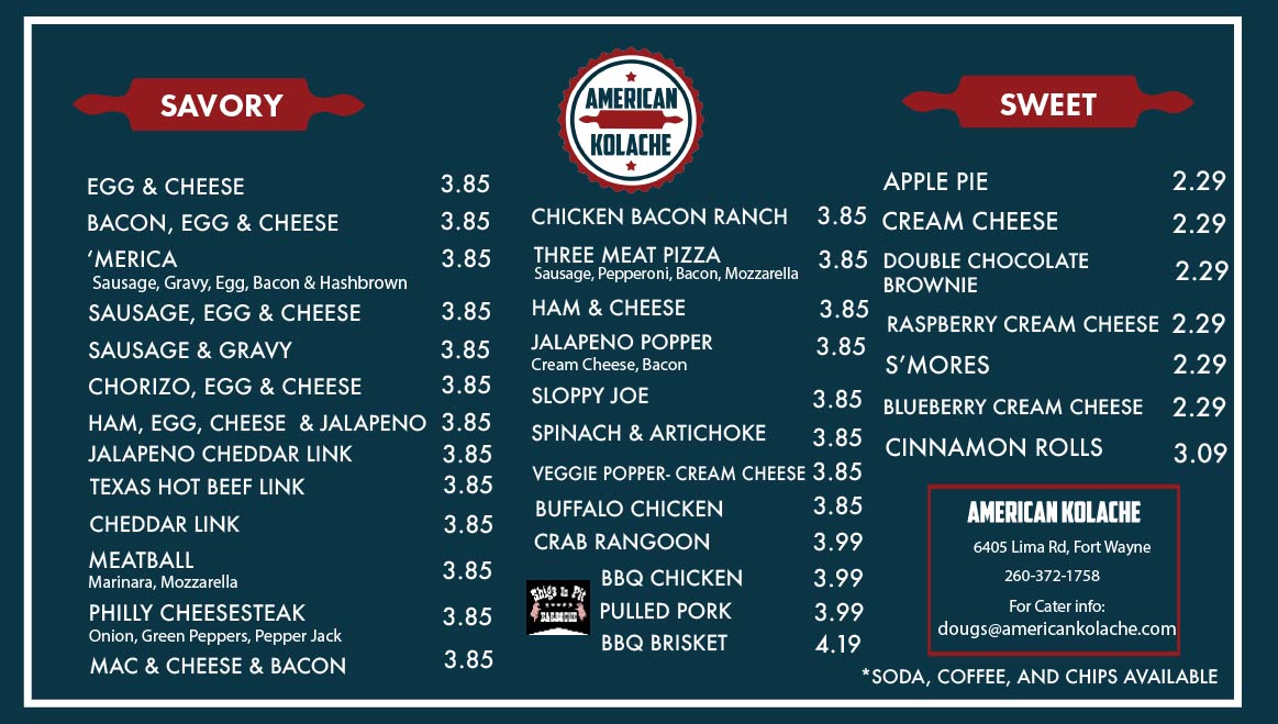Fort Wayne American Kolache Menu